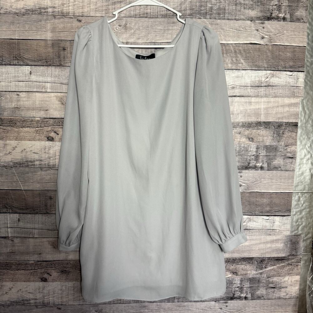 Lulus Women's Perfect Situation Grey Long Sleeve Shift Dress Size Small